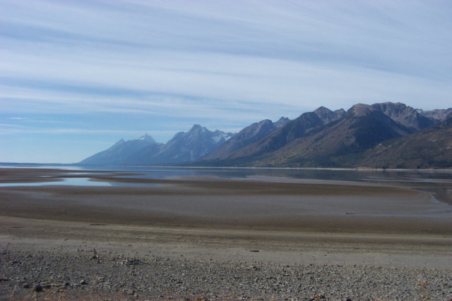 A mountain range and a drained lake somewhere in Jackson Hole