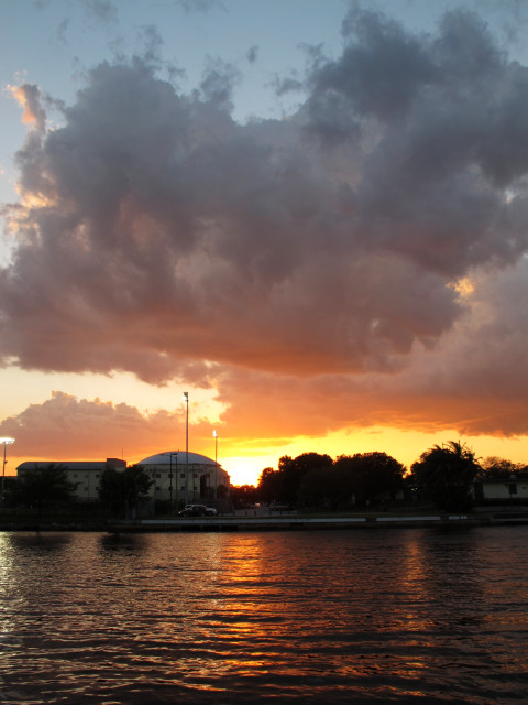 Sunset, river, Tampa downtown.