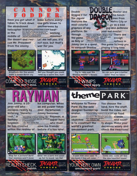 Cannon Fodder, Double Dragon V, Rayman, Theme Park.